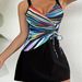 European American Style One Piece Swimsuit Striped Print Cinched Waist Sexy Vacation Beach Dress Polyester Regular Size_ecoleips.com