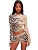 Women's Clothing Two Piece Set Printed Hooded Long Sleeve Top With Thumb Hole Buckle Slightly Flared Shorts_ecoleips.com
