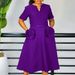 Elegant V-Neck A-Line Midi Dress With Belt - Flattering Short Sleeve Summer Dress For Women (S-XXXL, Plus Size Options)_ecoleips.com