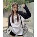 Contrasting Color Ragged Long-sleeved Loose T-shirt Women's Autumn High-end Embroidered Casual Top Round Neck Inner Bottoming Shirt_ecoleips.com