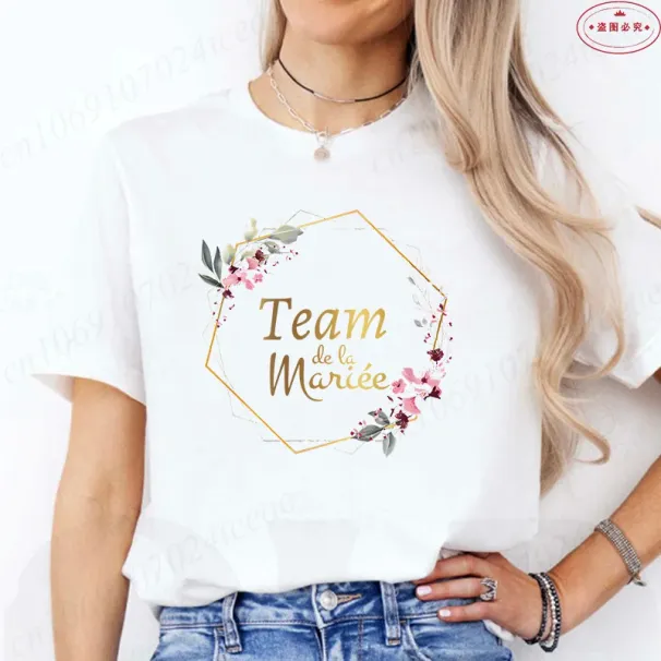French Girls Team Future Bride T-shirt Wreath Graphic Tees Bridal Wedding Tops Single Farewell Bachelorette Party EVJF Tshirt_ecoleips.com