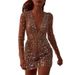 Women Long Sleeve Sexy Deep V Neck See Through Sequined Bodycon Dress Party Cocktail Evening Glitter Bodycon Dress_ecoleips.com