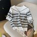 Women's Clothing Summer New Ins Design Lapel Striped Top T Shirt Ice Silk Sweater Female_ecoleips.com