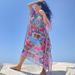 Women's Clothing Blue Bottom Flower Loose Beach Robe Seaside Holiday Sun Protection Dress Bikini Swimsuit Blouse_ecoleips.com