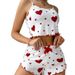European And American Cross-Border Hot-Selling Women's Homewear Heart Knitted Printed Pajama Set Camisole Shorts Casual_ecoleips.com