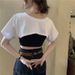 Wi Ins Minimalist Solid Color Ultra Short Sleeved Hoodie For Women Loose A Versatile Open Navel Jazz T-shirt Top_ecoleips.com