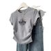 Women's Slimming Crew Neck T-Shirt Korean Style Cartoon Print Ruffled Short Sleeve Summer Top for Instagram_ecoleips.com