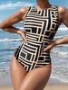 Women's Clothing New One Piece Retro Printed Swimsuit Belly Covering Triangle Beach Bikini_ecoleips.com