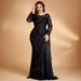 Elegant Sequined Patchwork Fitted round Neck Long Sleeve Cocktail Party Evening Dress for plus Size Women European American Style_ecoleips.com