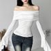 Aria Basics Aria Basics European And American Style 2024 Cross-border Autumn New Women's Clothing, Solid Color Slim-fit Fashion Off-shoulder_ecoleips.com
