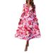 V-Neck Floral Dress, Summer Women's Casual Printed Long Skirt For Vacation And Leisure Wear_ecoleips.com