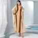 Ladies Middle Eastern Muslim Contrast Color Jacket Fashion Solid Color Abaya Dress_ecoleips.com