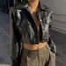 European American Hot Girl Motorcycle With Turn-down Collar And Button Closure, Women's Autumn Sexy Crop Top, Street_ecoleips.com