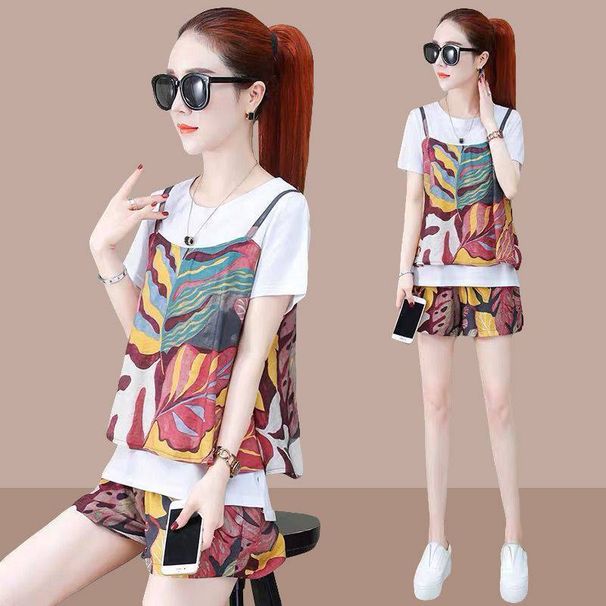 Summer Plus Size Women's Loose T-Shirt Floral Fashion For Chubby Sisters, Stylish And Age-Reducing Slimming Shorts_ecoleips.com