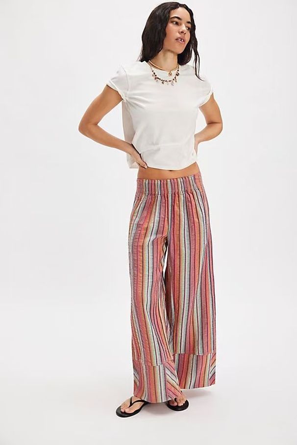 MONA Women's High-Waisted Wide-Leg Pants Striped Loose Casual Slimming Trousers European American Style Spring Autumn New_ecoleips.com