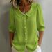 Women's Summer Style Loose V Neck Linen Shirt Short Sleeve Design Niche Commuter Top_ecoleips.com