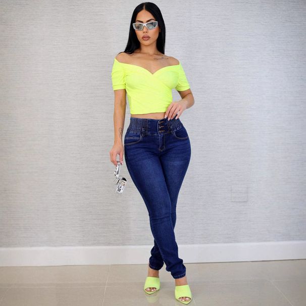 Summer New High-waisted Stretch Jeans For Plus-size Women, Buttoned, Tummy-control Pencil Pants, Slim-fit,_ecoleips.com