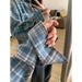 Blue Checkered Long-Sleeved Shirt Jacket For Women, Perfect For Spring/Autumn Seasons A Stylish, Retro-Inspired Top Wi_ecoleips.com