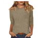 2026 New Cross-Border Women's Round Neck T-Shirt With 7/8 Sleeves In Solid Color_ecoleips.com