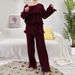 Women's Clothing Solid Color Pleated Ruffle Top + Two Pieces Of Wide Leg Pants_ecoleips.com