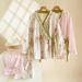 Japanese Kimono Style Pajama Set Women Ruffle V Neck 100% Cotton Crepe Loungewear Breathable Floral Sleepwear For Spring_ecoleips.com