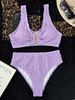 Women's Clothing Split Swimsuit Solid Color Three Dimensional Petals High Waist Elegant Swimsuit_ecoleips.com