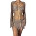 Women's Clothing Fashion Long Sleeve Woolen Short Skirt Navel Exposed T shirt Three piece Set_ecoleips.com