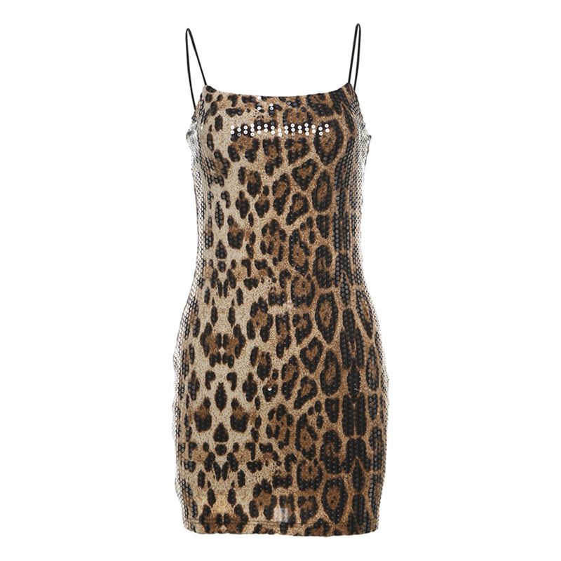 2024 Spring New Fashion Sexy Backless Leopard Print Sequin Bodycon Dress_ecoleips.com