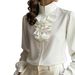 Women’s Office-Ready Blouse – Elegant Stand Collar With Ruffle Detail, Lightweight Polyester, Classic Beige (S-XXL)_ecoleips.com