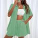 Women's Distressed Knit Cardigan & Shorts Set - Casual Two-Piece Outfit With Cropped Top For Spring Summer_ecoleips.com