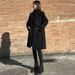 Autumn And Winter Black Medium And Long Navy Collar Woolen Coat For Women, Loose Large Size Hepburn Wind Horn Buckle Woolen Coat For Women_ecoleips.com