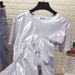 Shiny Metallic Short-Sleeve T-Shirt For Women - Glossy Round Neck Performance Top In Black Silver/White/Gold/Pink (S-Xxl)_ecoleips.com