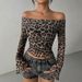Women's Leopard Print Off-Shoulder Long Sleeve T-Shirt European American Style Fashion Sexy Top_ecoleips.com