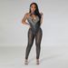 Women's clothing sexy hollow hot diamond sexy see-through zipper jumpsuit fashionable slim sleeveless trousers_ecoleips.com