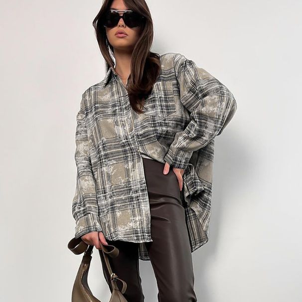 Cotton Mid-Length Niche Design Plaid Long Sleeve Shirt Fashion Shirt Women's Clothing Wholesale_ecoleips.com