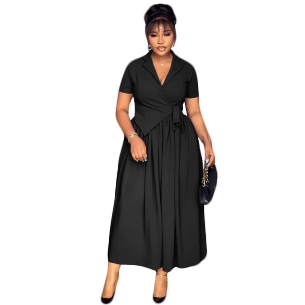 Women's Clothing Elegant Commuter Dress Style Lapel Fitted Waist Tie Loose Fit For Formal & Casual For Women_ecoleips.com
