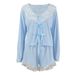 Pink Ice Silk Cotton Thin Lace Long Sleeve Shorts Pajama Set European And American Autumn Loose Women's Homewear_ecoleips.com