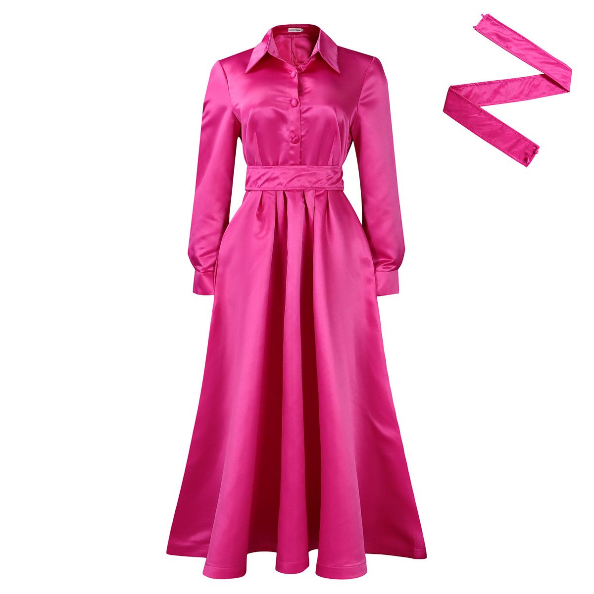 Women’s Clothing autumn new style large swing solid color lapel long sleeve A line skirt African dress_ecoleips.com