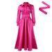 Verve D532 Women's Fashion 2025 Autumn New Large Swing Solid Color Turn-down Collar Long Sleeve A-line Dress_ecoleips.com