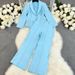 Women's Professional Suit Set – Solid Blue Long-Sleeve Blazer & Straight Trousers (S-XL, Autumn/Winter)_ecoleips.com