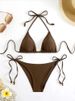 Women's Solid Color Strappy Two-Piece Swimsuit Sexy Playful Fair Skin Brightening Bikini Set_ecoleips.com
