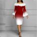 Women's Clothing Elegant Christmas-Themed Dress With Faux Fur Trim & Bell Sleeves – Festive Snowflake & Tree Patterns, High Waist, Bodycon Fit_ecoleips.com