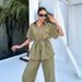 Summer New Fashion Casual Suits For Women Workwear Style Drawstring Pocket Two Piece Suits For Women_ecoleips.com