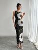 2025 Spring And Summer New Women's Black Mesh Printed Sleeveless Dress Long Skirt_ecoleips.com
