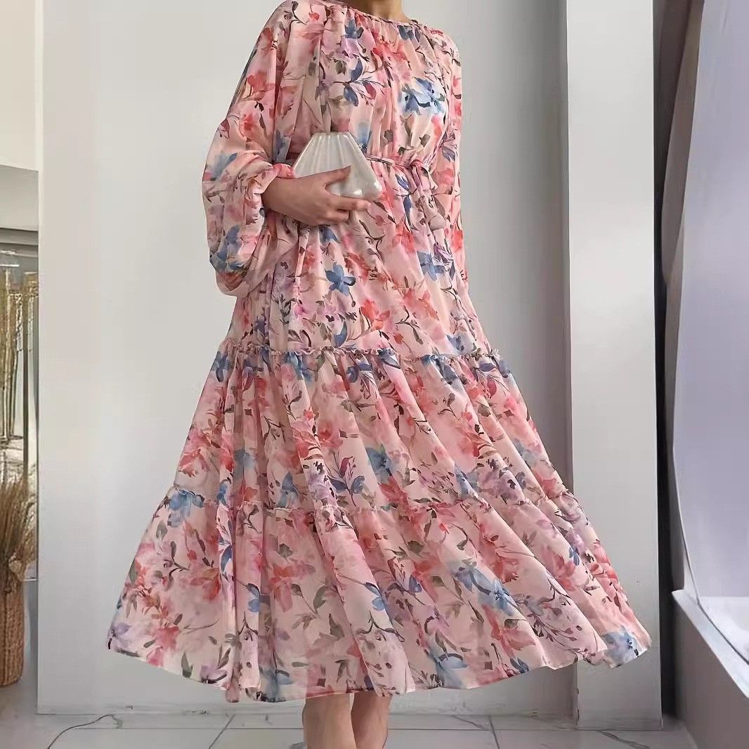 Women's Clothing Muslim New Chiffon Belt Long Fashionable And Elegant Dress_ecoleips.com