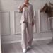Women's Cotton Linen Long Sleeve Shirt And Shorts Set Casual Loose Fashion Two-Piece Solid Color_ecoleips.com