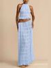 Women's Clothing Sexy Backless Halter Neck Pleated Lace Vest Long Skirt Suit_ecoleips.com