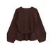 Fashion Dark Brown Strap Waist Knitted Sweater_ecoleips.com