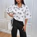 Butterfly Print Short Sleeve Shirt For Women, Lightweight Loose Fit Casual Blouse, Button Down Summer Top_ecoleips.com