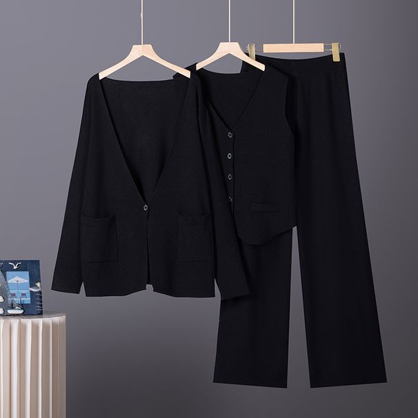 K Fashion Knitted Set Women's New Lazy Style Outerwear Casual Sweater Tank Top Vest Wide Leg Pants 3-Piece Set_ecoleips.com